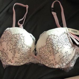 Black, pink, white lace rhinestone bra!